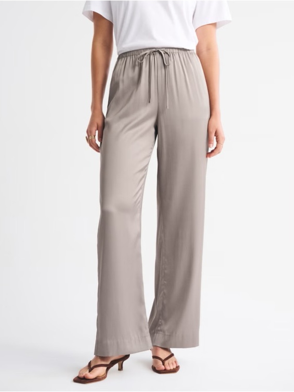 Abercrombie & Fitch Wide-Leg Satin Pants - Taupe